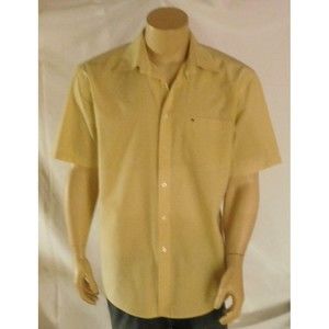 TOMMY HILFIGER Shirt L Classic Short Sleeve Yellow Plaid Cotton Button Up